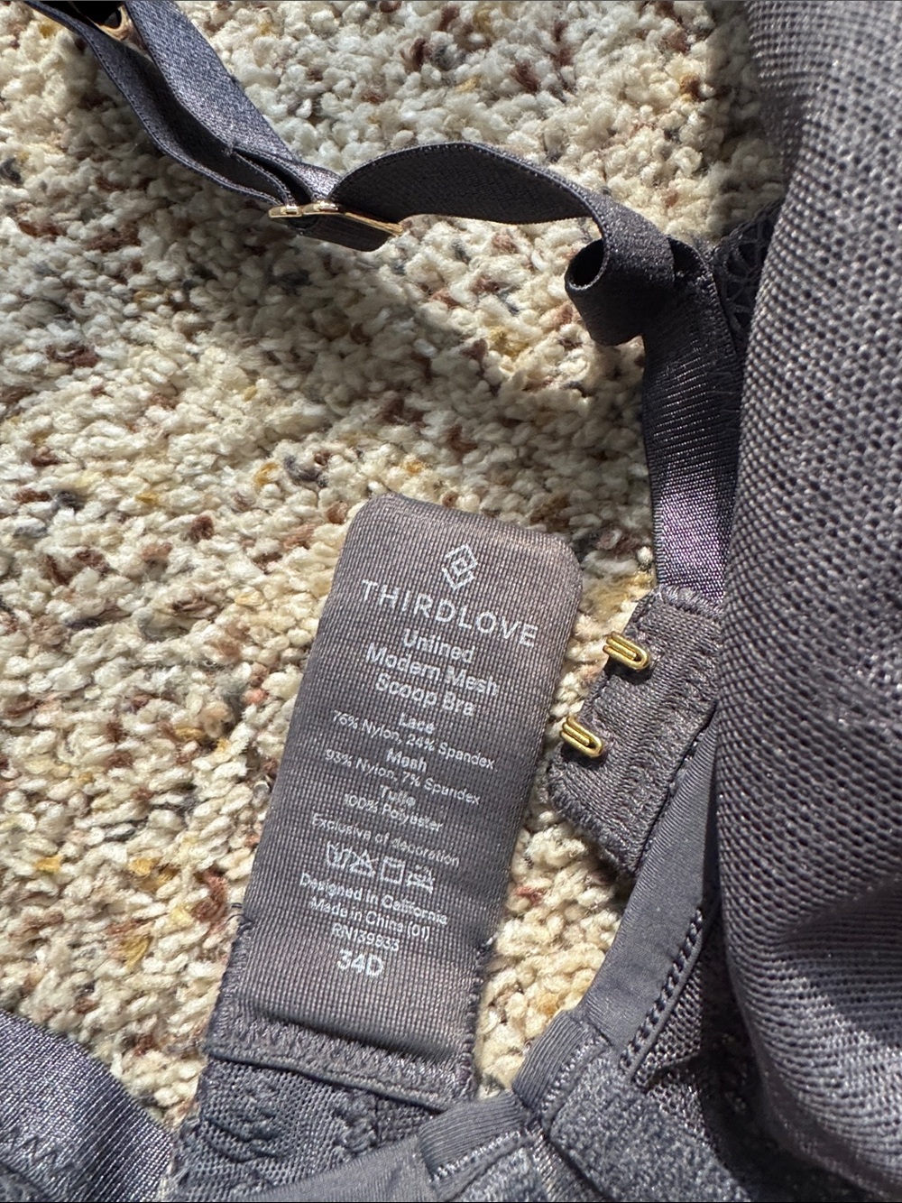 ThirdLove Charcoal Gray Sheer Underwire Bra - Picture 2 of 4